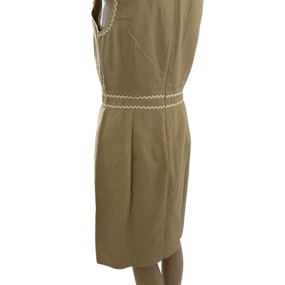 J. Crew A-Line Dress Beige Jacquard Scalloped Trim Sleeveless Knee Length Size 6